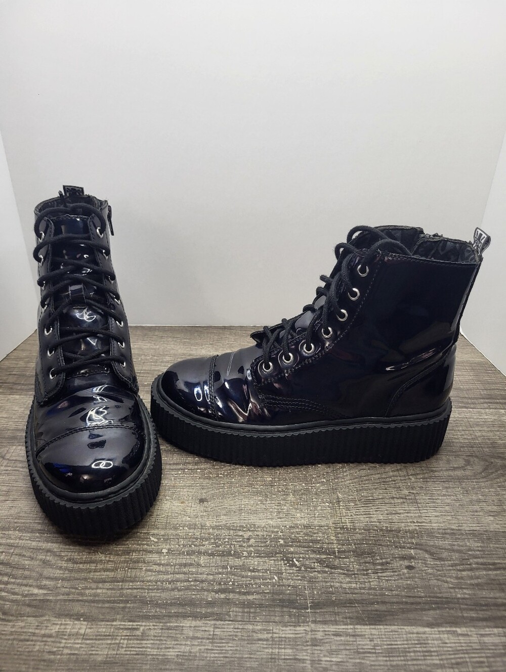 Tuk Black Vegan Prism Multi-lace Casbah Creeper Boot US Women's Size 8